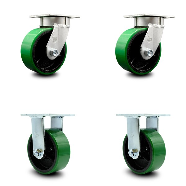 5 Inch Kingpinless Green Poly on Steel Wheel Swivel Caster Swivel 2 Rigid, 2PK